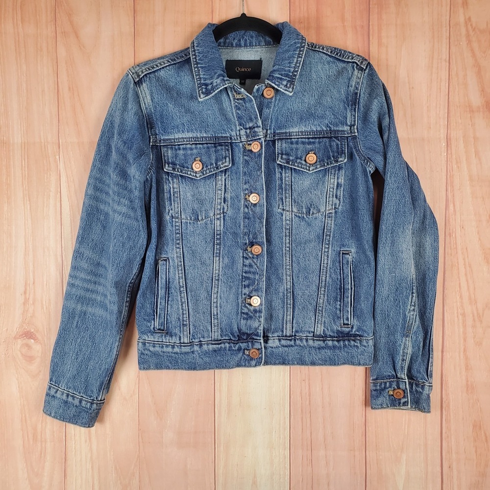 Quince‎ Mens Denim Jacket XS Light Blue Cotton Pockets Long Sleeve Button Up